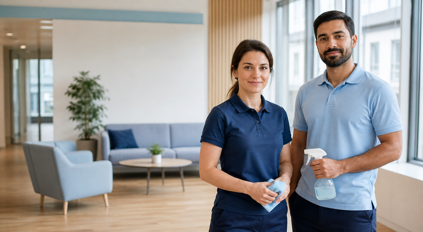 Das Klarwerk Reinigungsteam in einem hellen Büro